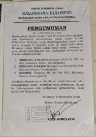 PENGUMUMAN PENETAPAN CALON LURAH BULUREJO